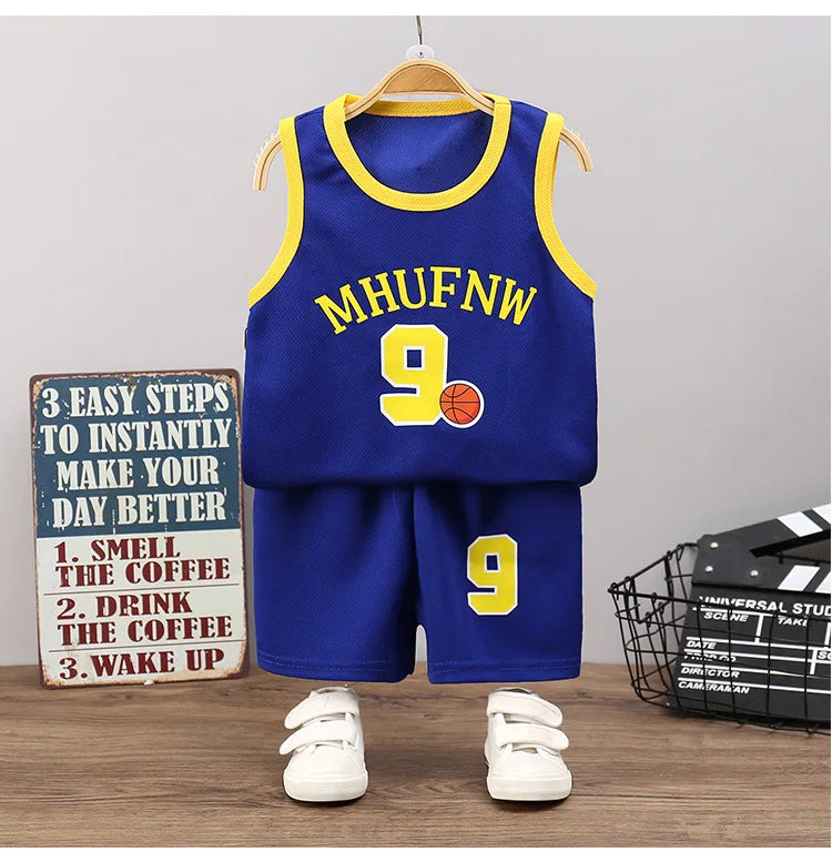 Children's Sets Summer Children Sleeveless T-shirt Shorts Set Quick-drying Outdoor Tank Top Shorts Sets Boys Sport Basketball Tr - Clikcy