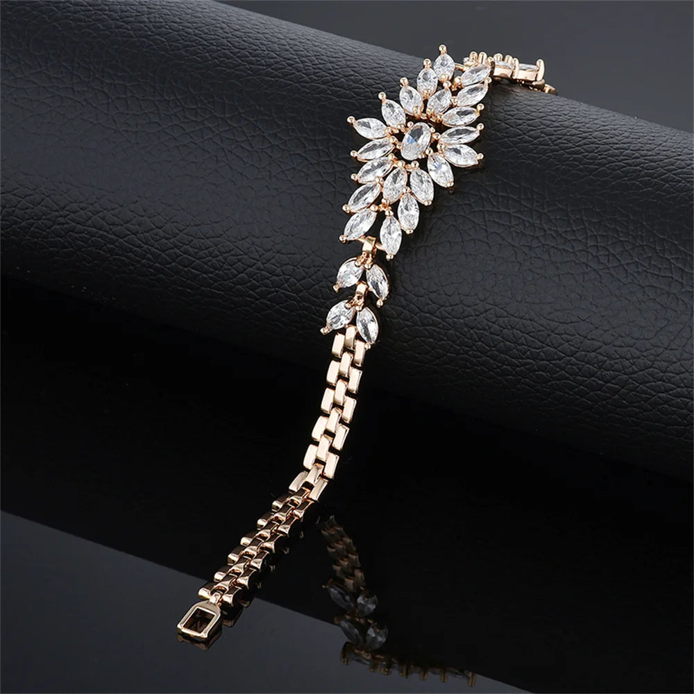 Luxury New Trendy Gold Color AAA Zircon Rhinestone Bracelet Chain Charm Valentine's Day Jewelry Gifts For Women Lovers - Clikcy
