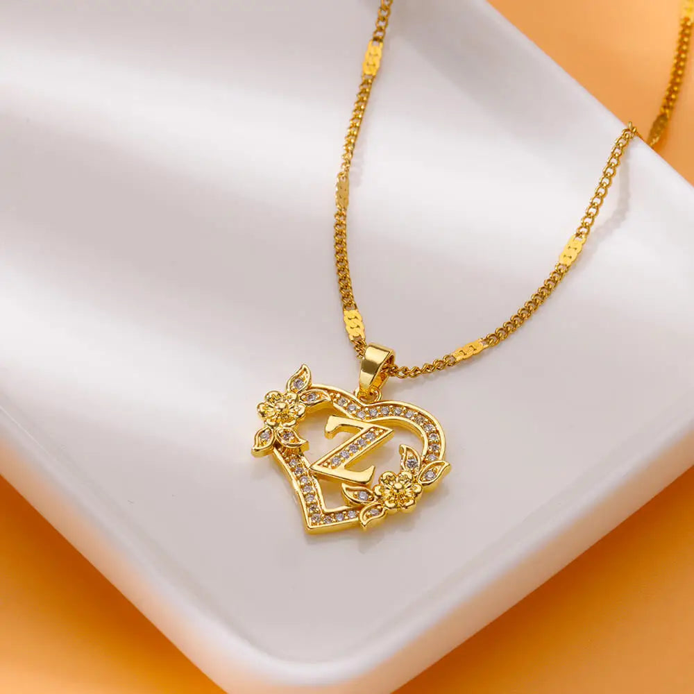 Heart Initial Letter Necklaces For Women Gold Color Stainless Steel Chain A-Z Alphabet Pendant Necklace Birthday Jewelry Gift - Clikcy
