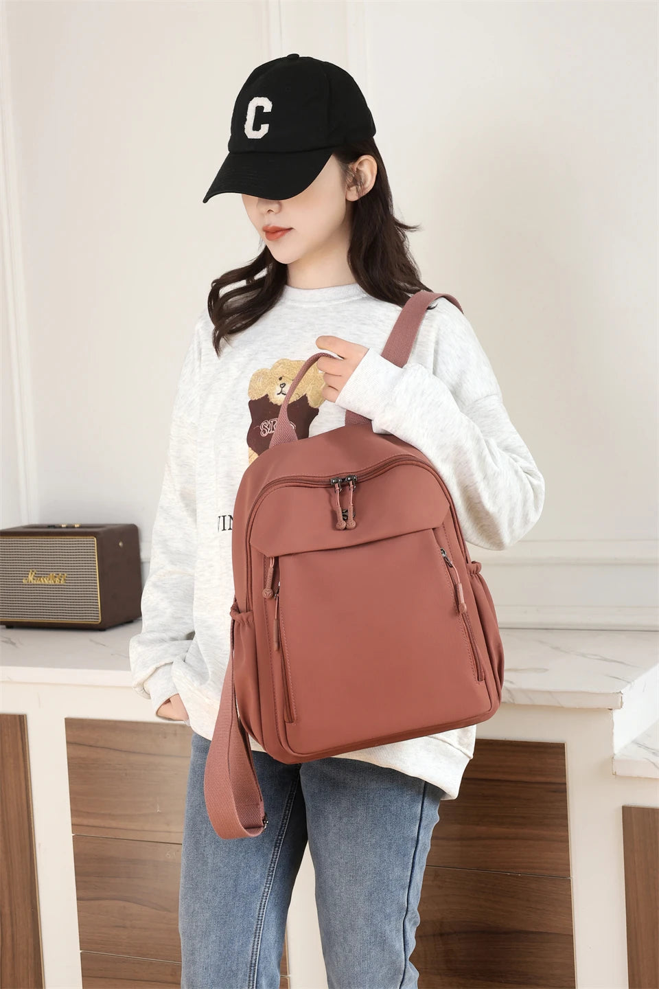 Casual Backpack Women Waterproof Nylon Back Pack Large Capacity Student Daypack Simple Schoolbag for Girls Ladies Travel Bags - Clikcy