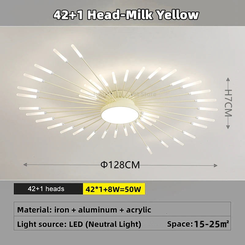 Led Firework Chandelier Dimmable For Living Room Bedroom Milk Yellow Ceiling Chandelier Dining Room LED Ceiling Lamp With Remote