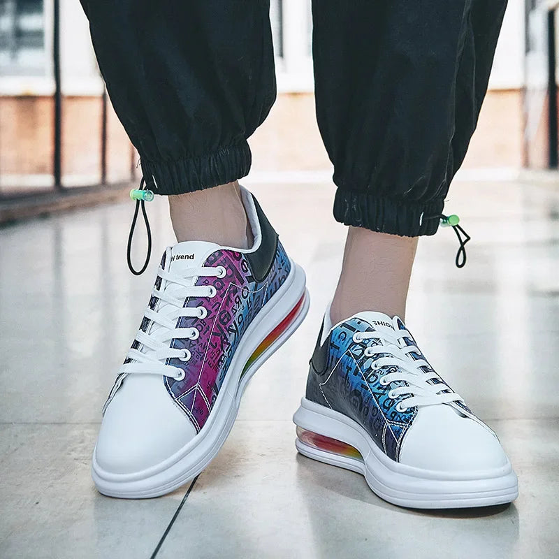 Graffiti 2025 New Casual Men Shoe Fashion Flat Air Cushion Man Sneakers Outdoor Non-slip Designer Tide Pu Leather Big Size 43 44 - Clikcy