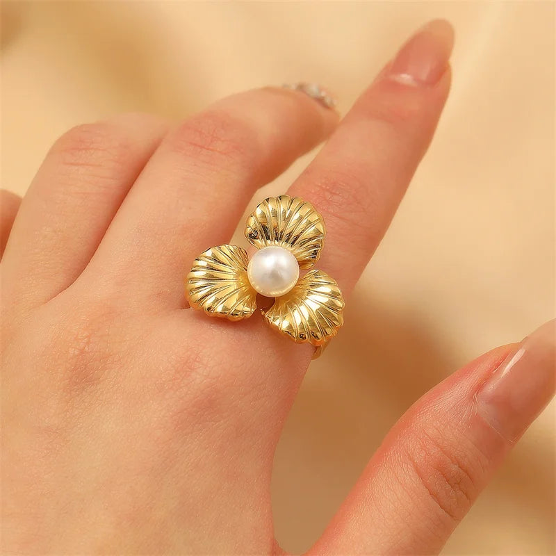 EILIECK  316L Stainless Steel New Design Dragonfly Ring Jewelry Women 18 K Plated Metal Texture Gold Color Ring Accessories - Clikcy