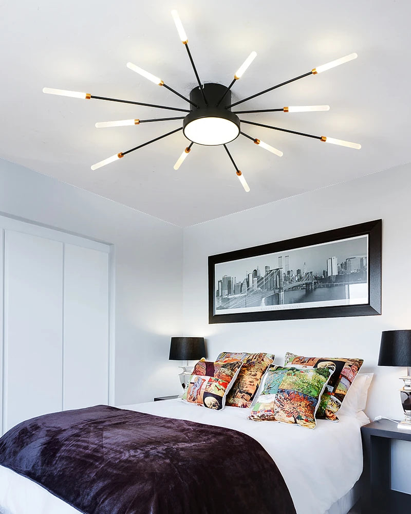 Led Firework Chandelier Dimmable For Living Room Bedroom Milk Yellow Ceiling Chandelier Dining Room LED Ceiling Lamp With Remote