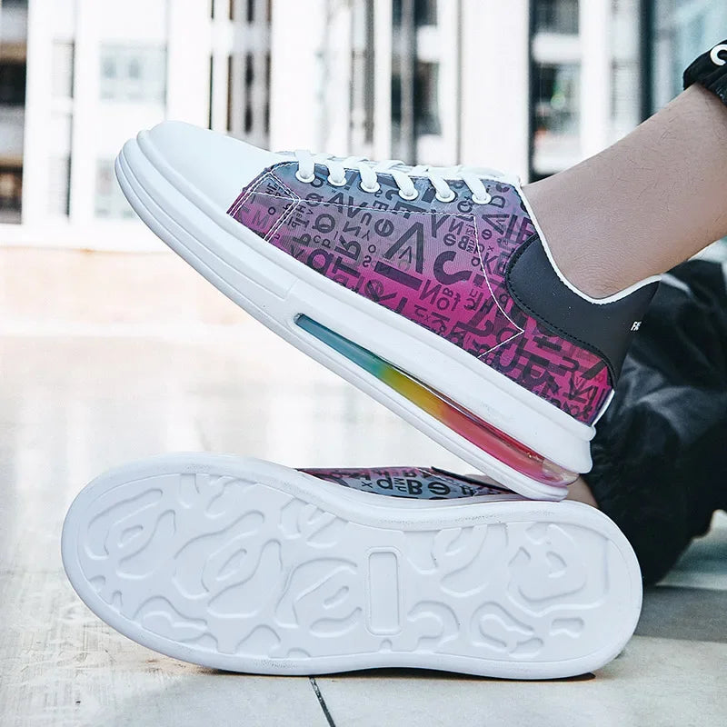 Graffiti 2025 New Casual Men Shoe Fashion Flat Air Cushion Man Sneakers Outdoor Non-slip Designer Tide Pu Leather Big Size 43 44 - Clikcy