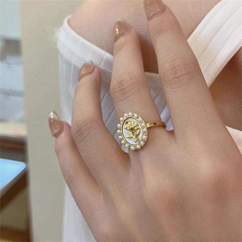 Pearl Ring Female Minority Design Advanced Sense Fashion Personality Adjustable Beimu Vintage Index Finger Ring Jewelry Gift - Clikcy