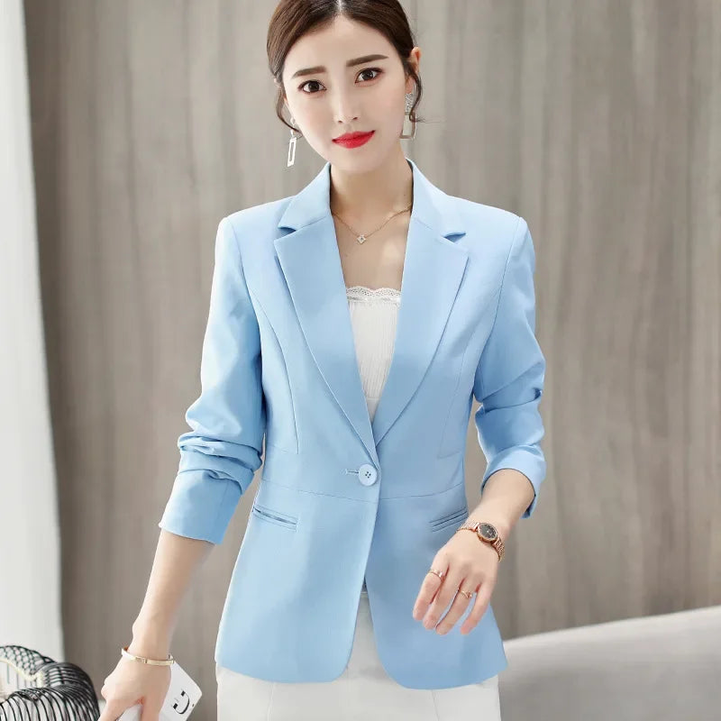 Spring Blue Women's Long-sleeved Suit Jacket, Korean Style Slim Short Coat Women, Asian Size M-XXXL, Girl's Blazers - Clikcy