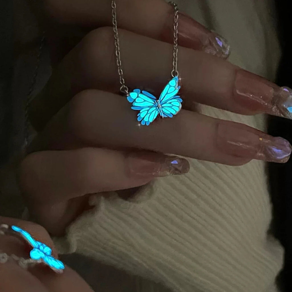1Set Glow in The Dark Pendant Necklace Bracelet Mermaid Spiral Fashion Jewelry Night Necklace Butterfly Necklace Women Jewelry - Clikcy