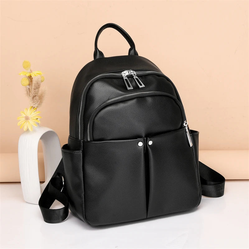 New High-quality Women's Backpack Travel Large Backpack PU Leather Handbag Schoolbag For Girls Women's bag Female Shoulder Back - Clikcy