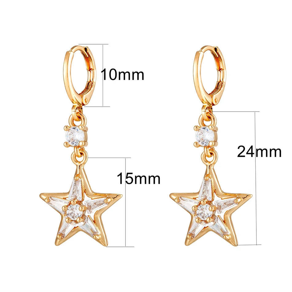 Dainty Micro Inlaid Zircon Golden Drop Earrings 10mm Hoop Dangle Crystal Pendant Elegant Women Jewelry Luxury Accessories Gifts - Clikcy