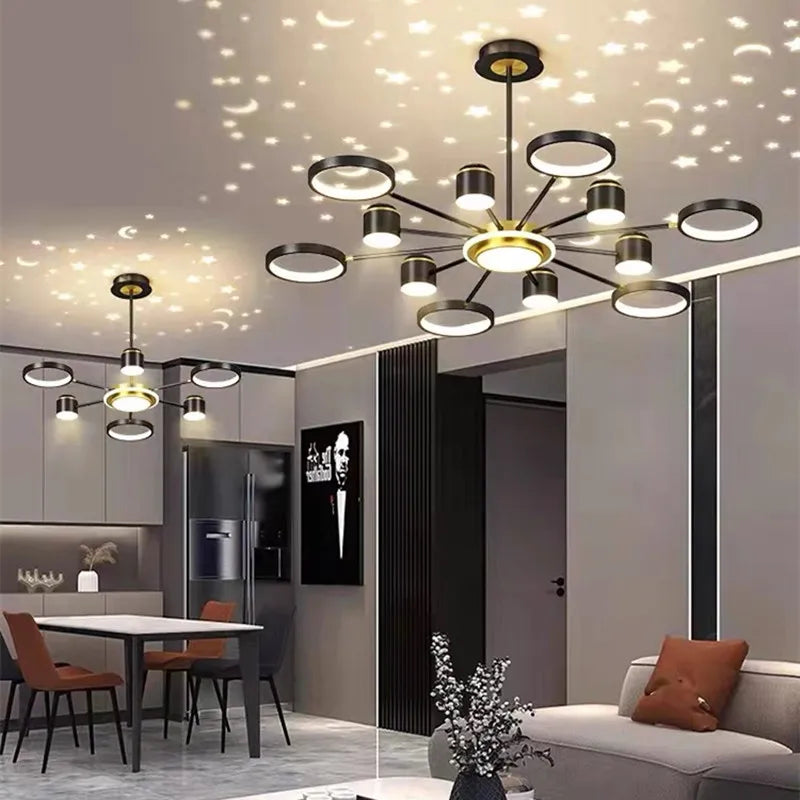2025 New Chandeliers Romantic Starry Modern Ceiling Light Fixture 6 Lights White Creative Home Stepless Dimmable  Ceiling Lamp - Clikcy