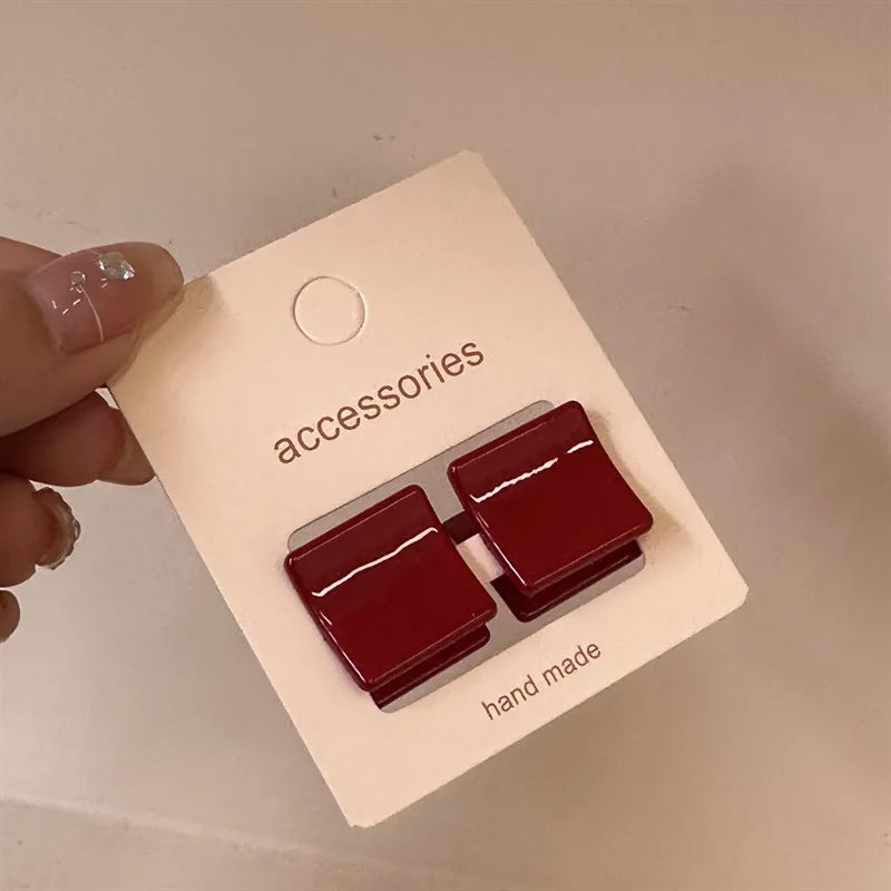 Temperament Seamless Hair Clip Set, 2Pcs Red Women's Side Banger Clip Mini Duckbill Clip Hair Claws - Clikcy