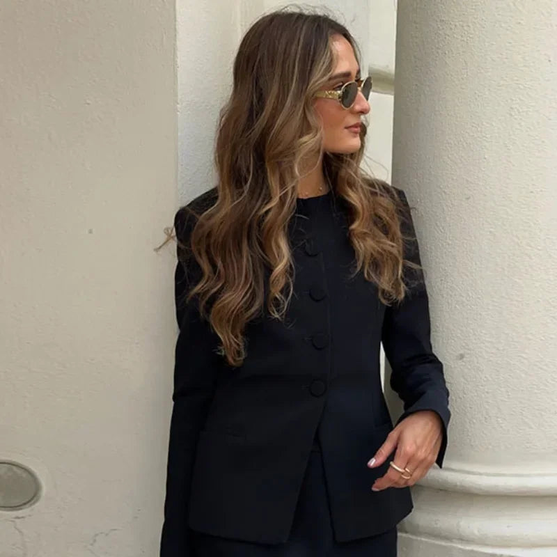 Casual Single Breasted Loose O-neck Blazer Coat Elegant Solid Skirt Set for Women High Waist Skirts Female 2025 Spring Outfit