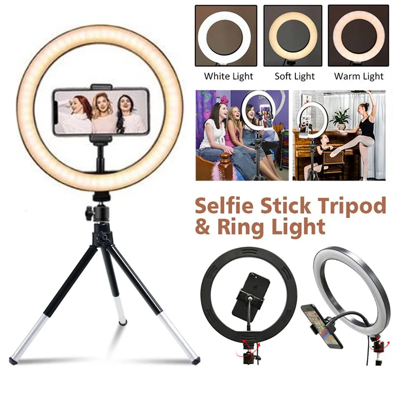 12inch LED Selfie Ring Light Dimmable Photography RingLight With Tripod & Phone Holder For Youtube Tiktok Video Live Fill Lamp - Clikcy
