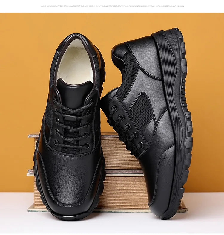 New Platform Cow Leather Casual Sneakers for Men Designer Autumn Winter Cotton Black Outdoor Men's Sports Shoes Zapatos Hombre - Clikcy