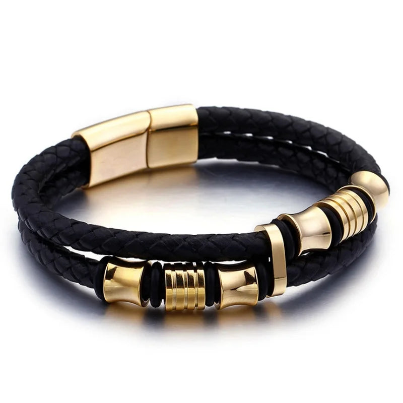 Classic Black Multilayer Leather Bracelet Men Casual Punk Party Jewelry Male Hand Band Gift