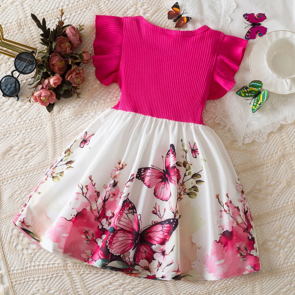 New Children's Dress for 3-8 Yrs Summer Dress Lotus Leaf Edge Design Bow Lace Up Star Sequin Sweet  Tulle Kids Dresses for Girls - Clikcy