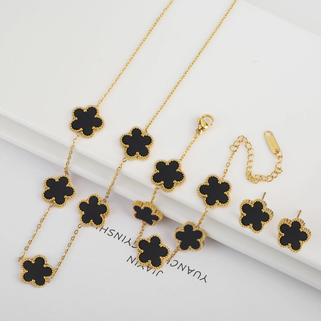 Hot Selling Plum Blossom Plant Five Leaf Flower Jewelry Set Bracelet Necklace Earrings Women Stainless Steel High Quality Clover - Clikcy