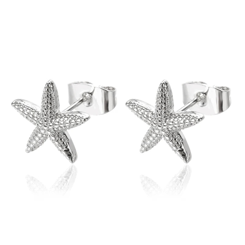 Stainless Steel Starfish Shell Stud Earrings for Women Minimalist Gold Color Aesthetic Wedding Earring Summer Beach Jewelry Gift - Clikcy