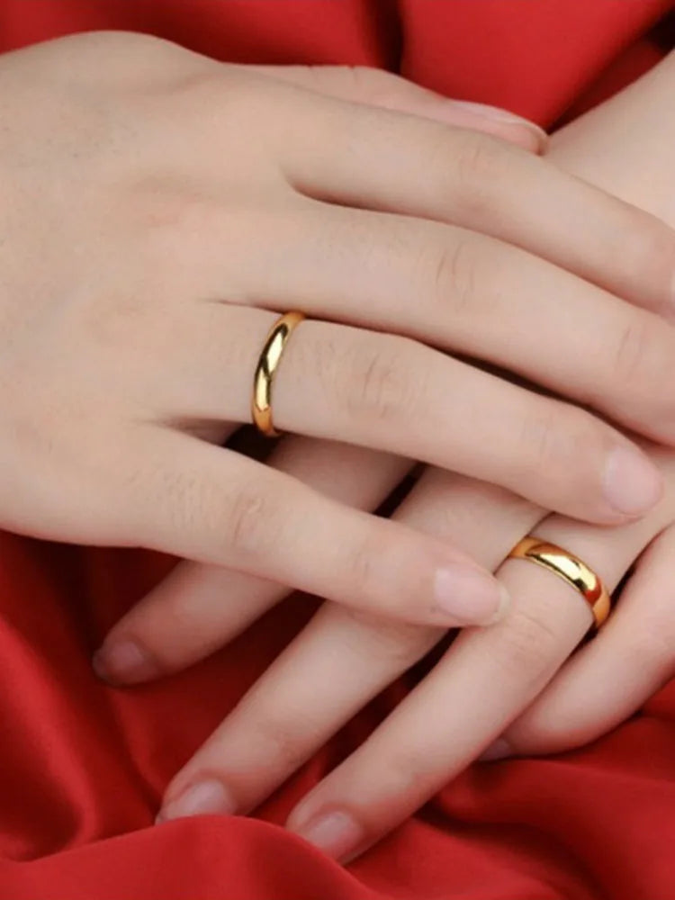 Fashion Simple Gold Plated Glossy Ring Classic Couple Banquet Exquisite Jewelry - Clikcy