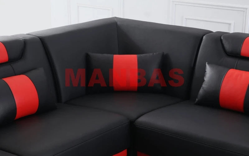 MANBAS Italian Genuine Leather Sectional Sofa with LED Lights | Futuristic Furniture U Shape Couch Living Room Big Sofas Set - Clikcy