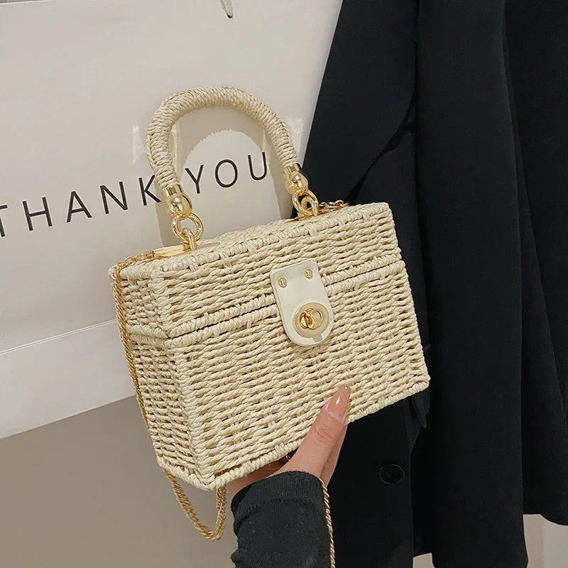 Summer Box Small Purse and Handbags For Women Rattan Straw Woven Crossbody Shoulder Bags Female Fashion Chain Travel Beach Bags - Clikcy