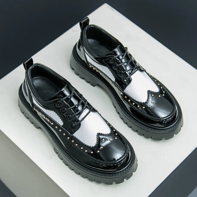 Men Casual Office Business Formal Oxford Thick Bottom Dress Shoes Men Gentleman Outdoor Patent Leather Wedding Shoes Fashion