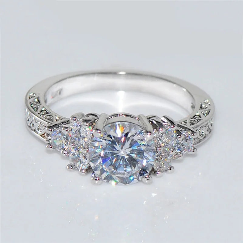 Exquisite Fashion Silver Color Engagement Rings for Women Fashion White Zircon Stones Ring Anniversary Bridal Wedding Jewelry - Clikcy