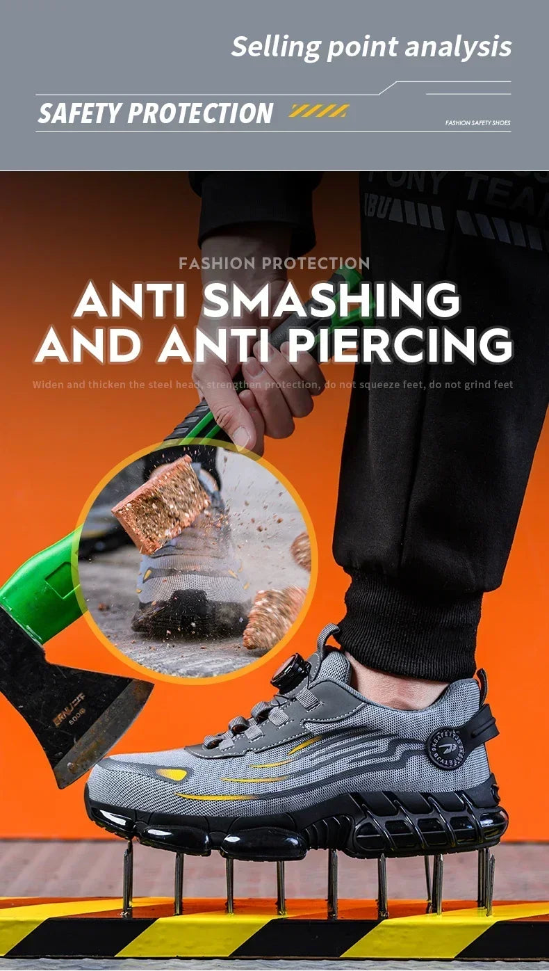 Rotating Button New Safety Shoes Men Anti-smash Anti-puncture Work Shoes Fashion Men Sport Shoes Security Protective Boots Men - Clikcy