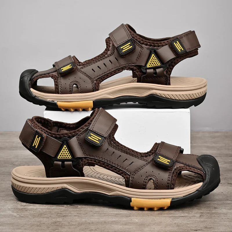 Summer Men Sandals Genuine Leather Mens Casual Shoes Outdoor Men Leather Sandals for Men Beach Shoes Roman mens Shoes - Clikcy