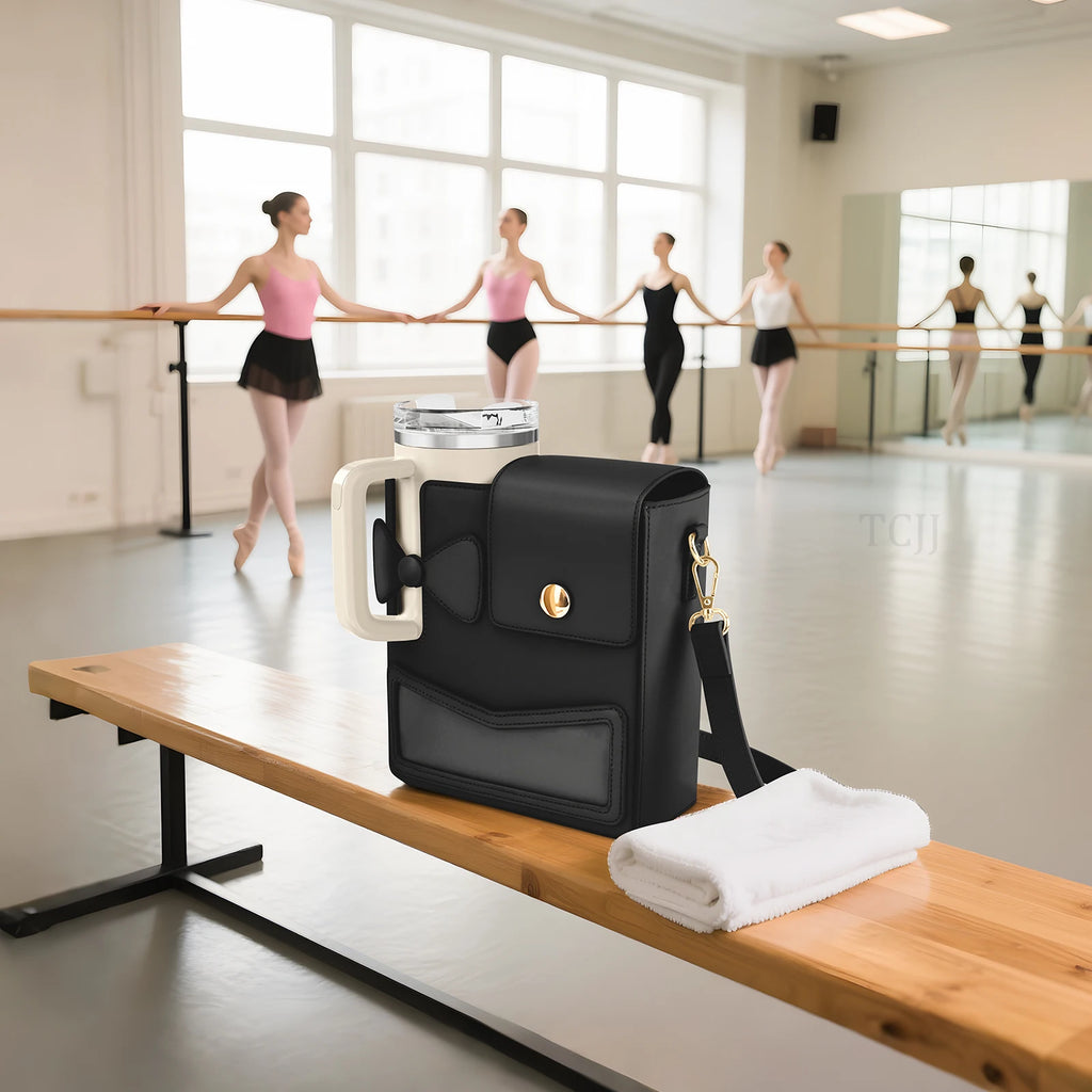 Outdoor Water Bottle Crossbody Bag With Pocket for Stanley Cup 40 oz Tumbler Leather Water Cup Holder With Strap for Women Gifts - Clikcy