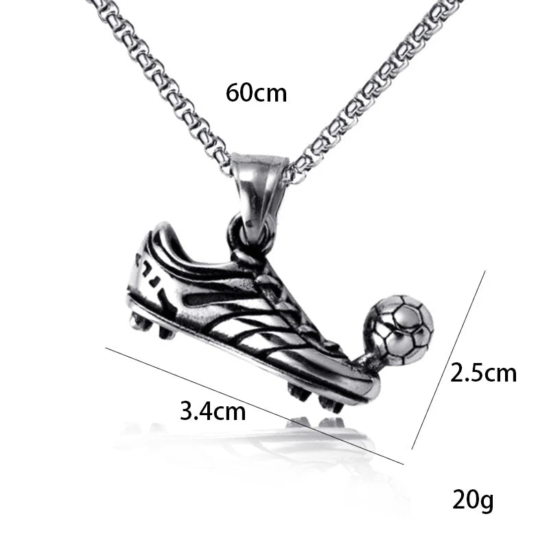 Football Shoe Pendant Necklace Boys Vintage Silver Color Hip Hop Punk Sports Style Stainless Steel Chain Fashion Man Jewelry - Clikcy