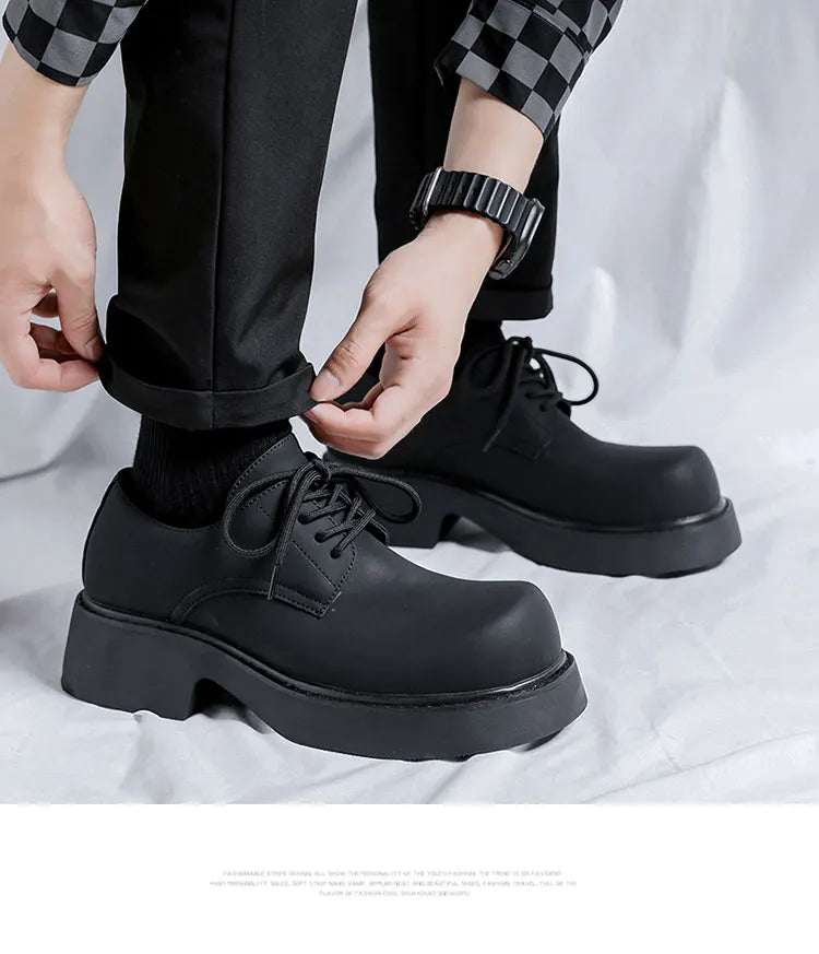 Original Design Classic Business Casual Scrub Leather Black Lace-Up Men Shoes Hombre Daily Dress Height increasing shoes Luxury