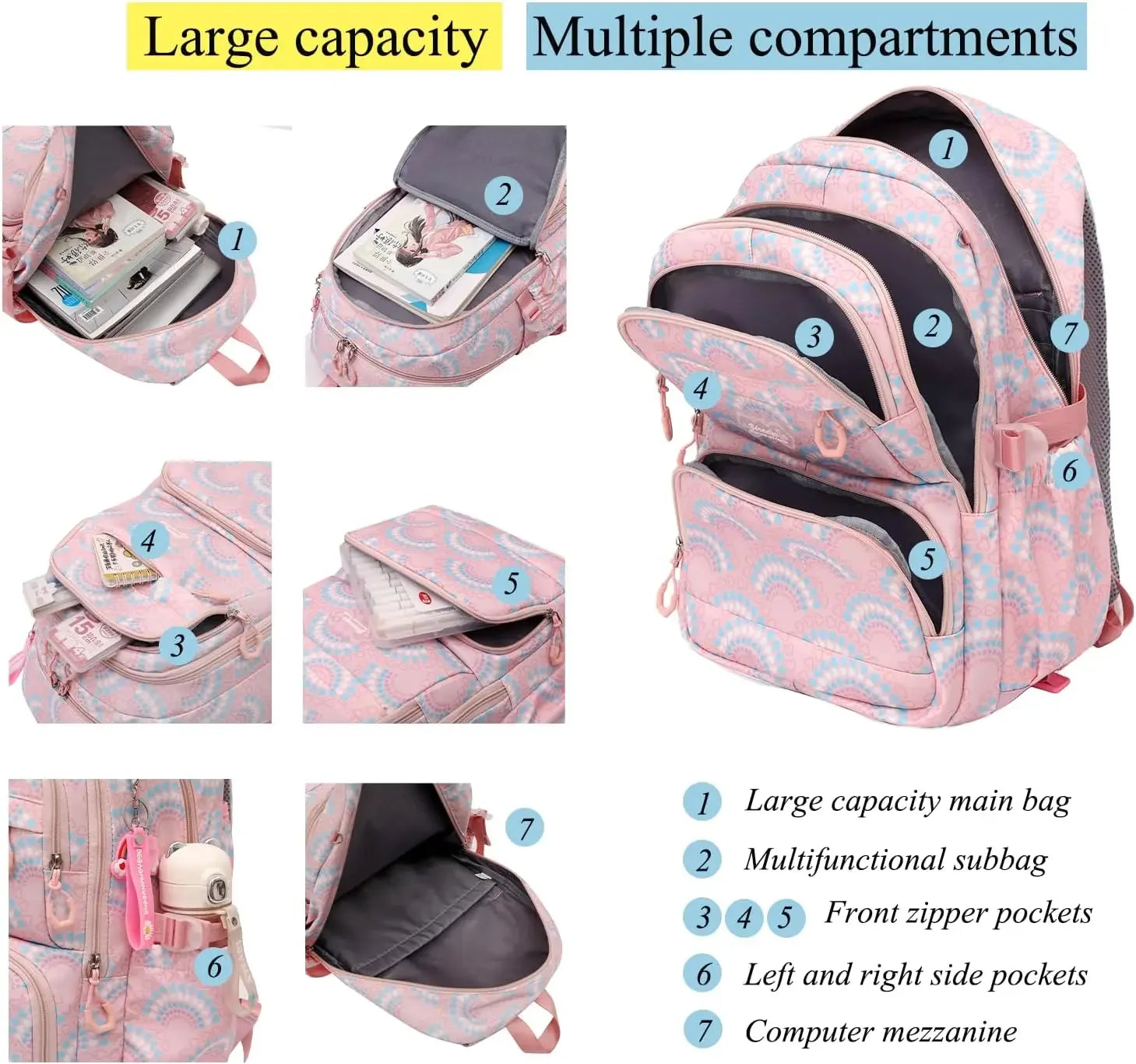Rolling School Bags for Girls Backpack Children Waterproof School Backpacks with Wheels Middle School Trolley Luggage Back Pack - Clikcy