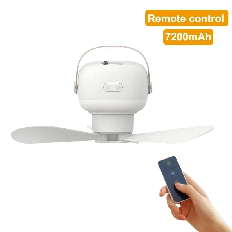 Portable Ceiling Fans Outdoor Camping Fan Tent Ventilator Cooler Rechargeable Electric Fan Remote Control LED Lighting - Clikcy