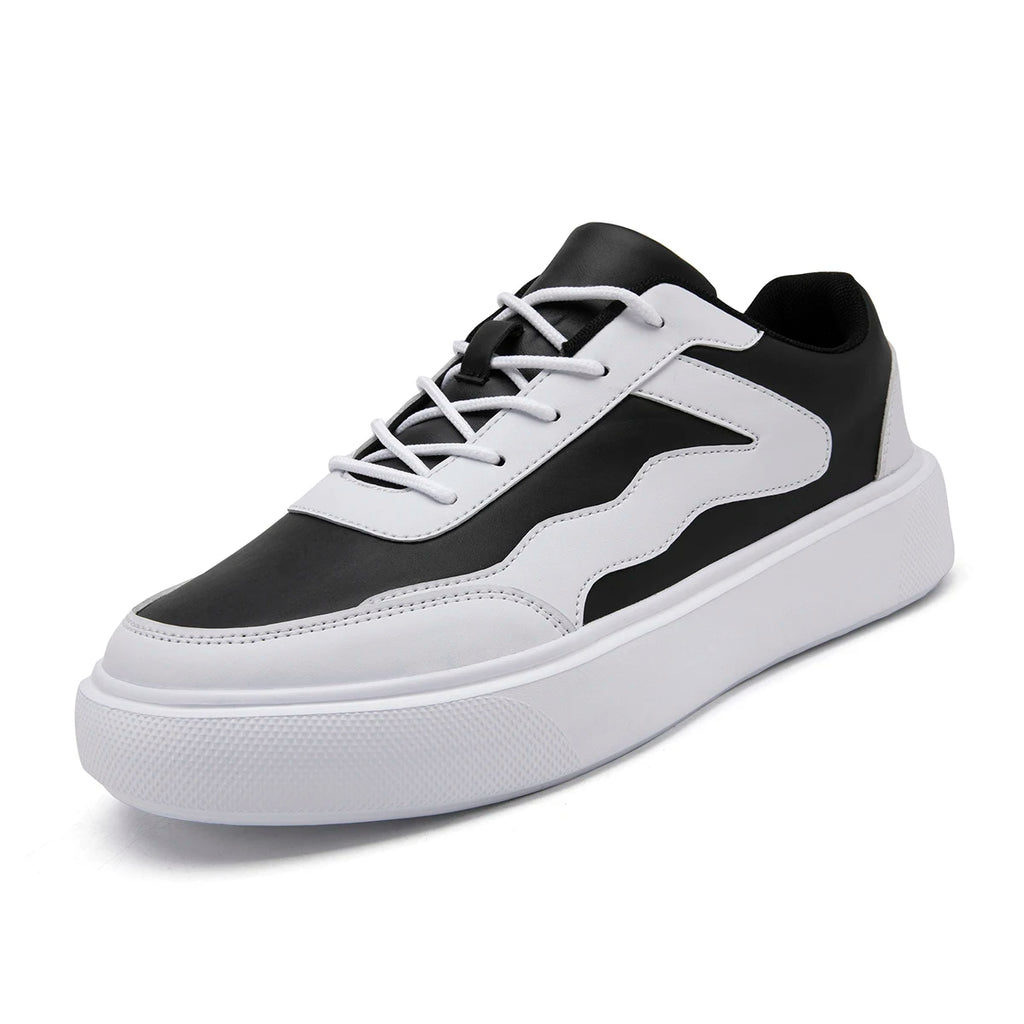 Outdoor Men's Sneakers Comfortable Leather Men's Platform Shoes Casual Lace-up Vulcanized Shoes Black White Walking Shoes - Clikcy