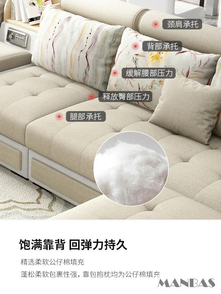 Linlamim Fabric Sofa Set Furniture Living Room Sofa Set with USB and Stools / Big U Shape Cloth Couch Sofas for Home Furniture - Clikcy