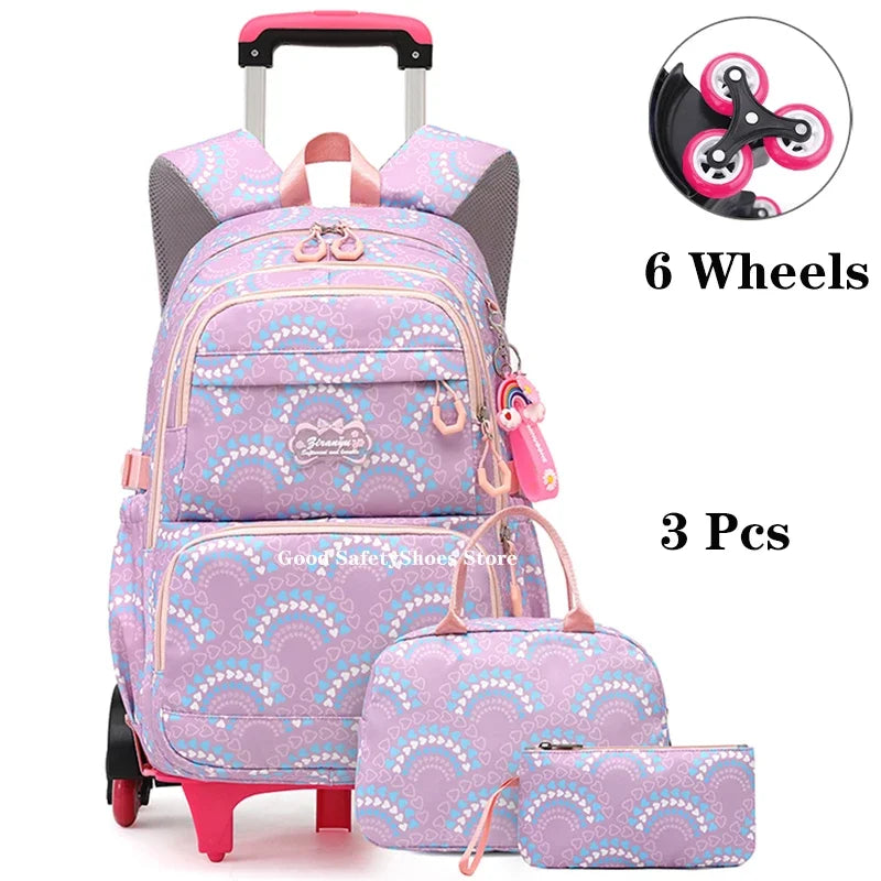 Rolling School Bags for Girls Backpack Children Waterproof School Backpacks with Wheels Middle School Trolley Luggage Back Pack