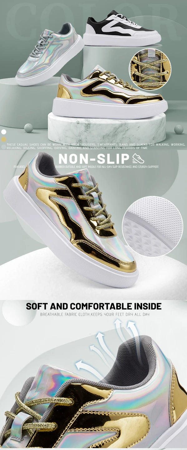 Outdoor Men's Sneakers Comfortable Leather Men's Platform Shoes Casual Lace-up Vulcanized Shoes Black White Walking Shoes - Clikcy