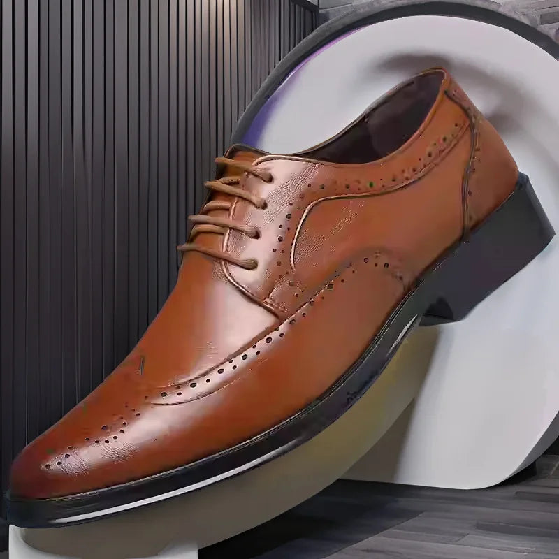 Men's Classic Retro Brogue Shoes Mens Lace-Up Business Leather Shoes Dress Office Flats Men Wedding Party Oxfords Work Footwear