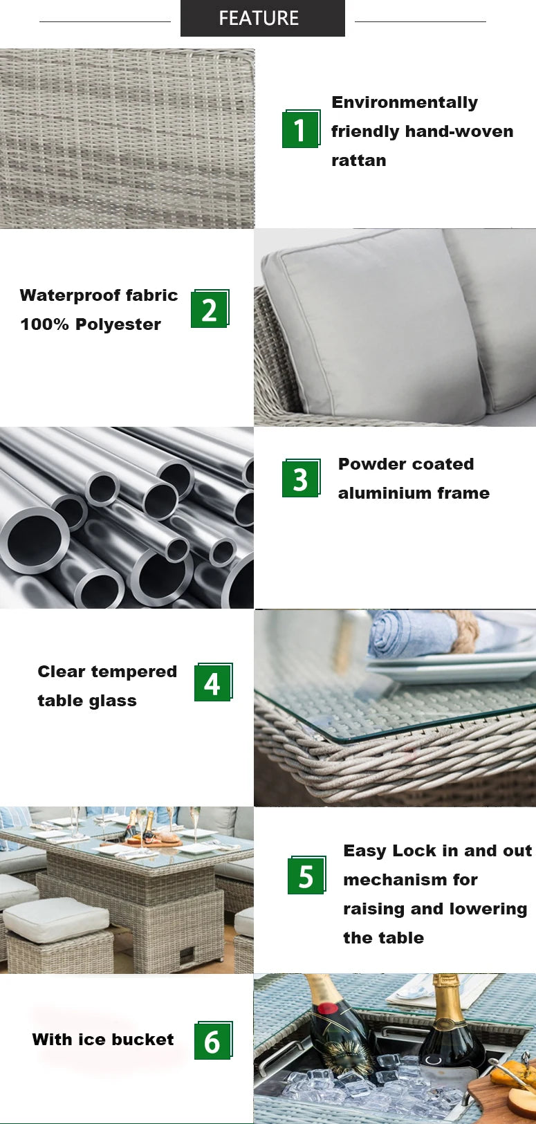 Custom Modern 6 Seat Corner Sofa Patio Outdoor Rattan Dining Outdoor Furniture Sets Rattan Garden Furniture - Clikcy