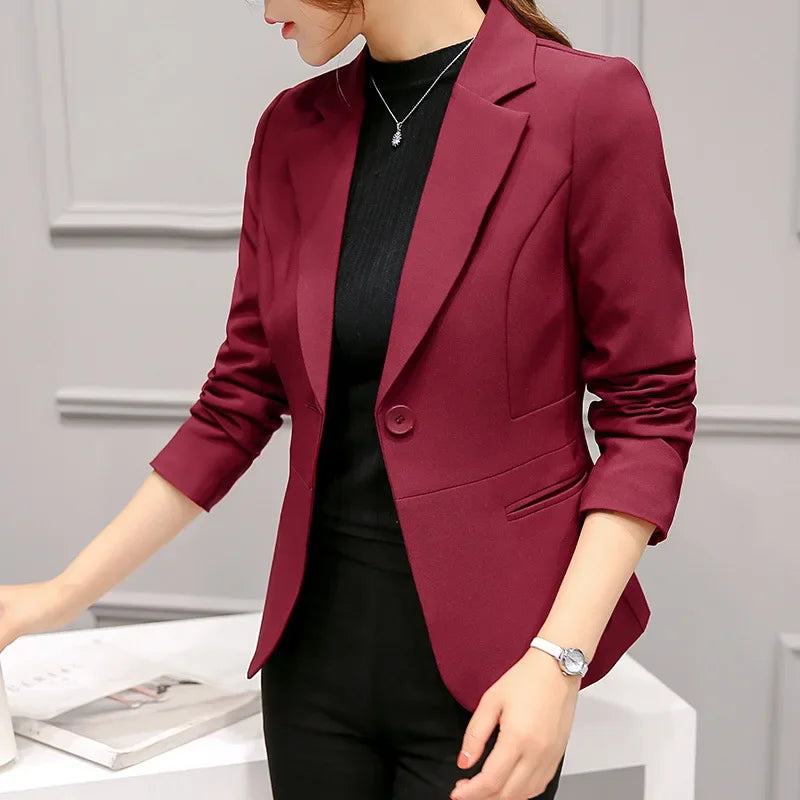 Spring Blue Women's Long-sleeved Suit Jacket, Korean Style Slim Short Coat Women, Asian Size M-XXXL, Girl's Blazers - Clikcy