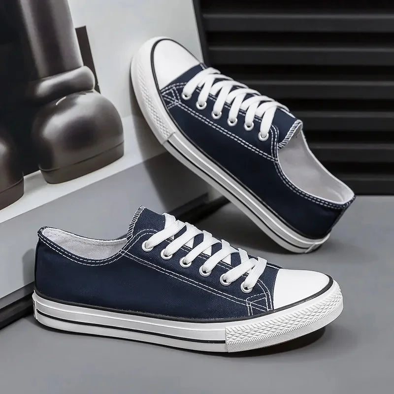 Men's All-Black Low-Top Canvas Shoes Spring Casual Sports Flat Bottom Couple's Sulfurization Flats Unisex Slip-On Sneakers