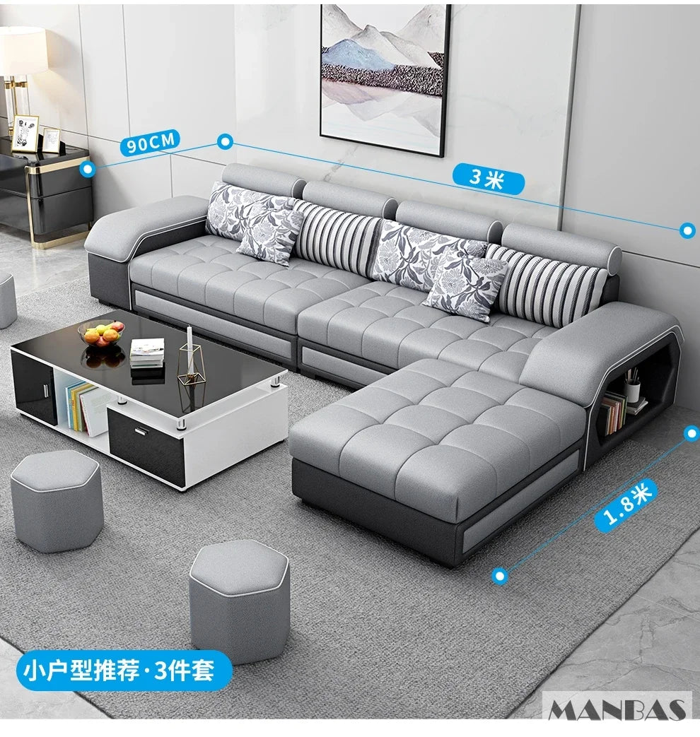 Linlamim Fabric Sofa Set Furniture Living Room Sofa Set with USB and Stools / Big U Shape Cloth Couch Sofas for Home Furniture - Clikcy