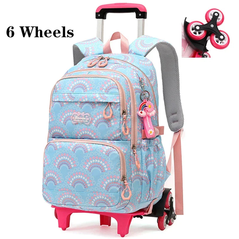 Rolling School Bags for Girls Backpack Children Waterproof School Backpacks with Wheels Middle School Trolley Luggage Back Pack