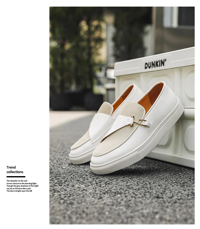 Hight Quality Casual White Leather Shoes For Men New Platform Walking White Sneakers Male British Style Loafers Yuppie Men 2025 - Clikcy