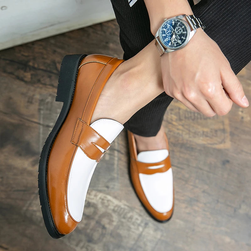 Trend Leather Shoes For Men Comfortable Slip On Loafers Yuppie Brogue Shoes Men British Style Formal Leather Men’s Dress Shoes - Clikcy