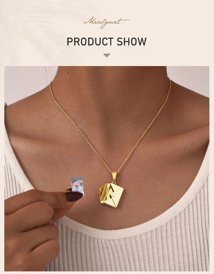 Personalized Photo Locket Necklace Envelope Love Letter Shape Pendant for Women, Customized Picture Pendant Gifts - Clikcy