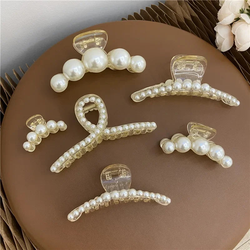 Elegant Hyperbole Big Pearls Acrylic Hair Claw Clips Big Size Makeup Hair Styling Barrettes for Women Hair Accessories