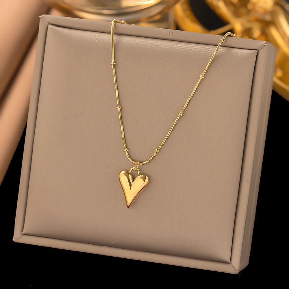 316L Stainless Steel Love Heart Pendant Necklace For Women Fashion Ladies Gold Color Clavicle Chain High Quality Jewelry Gifts - Clikcy